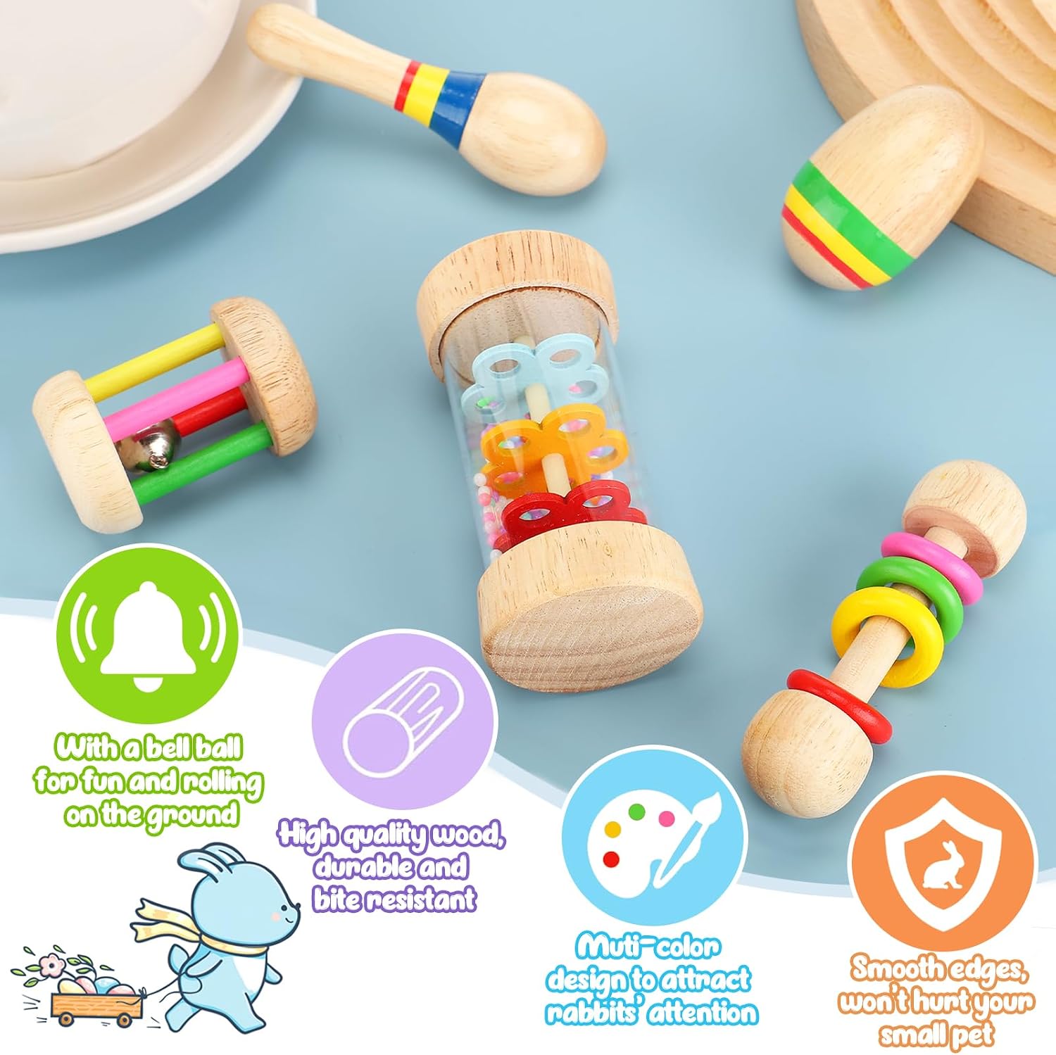 Wooden Pet Rattle Chew Toy Set - Image 2